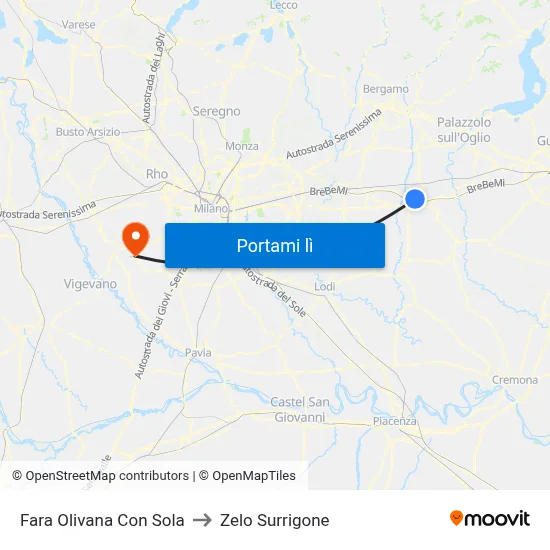 Fara Olivana Con Sola to Zelo Surrigone map
