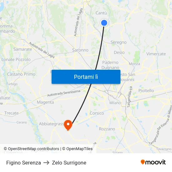 Figino Serenza to Zelo Surrigone map