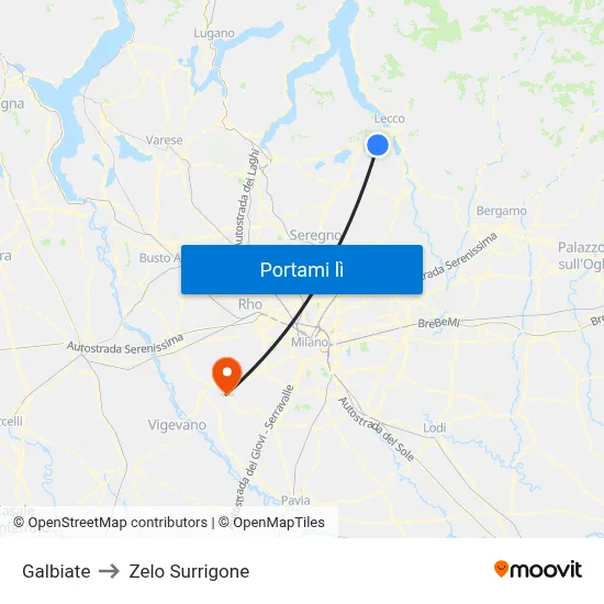 Galbiate to Zelo Surrigone map