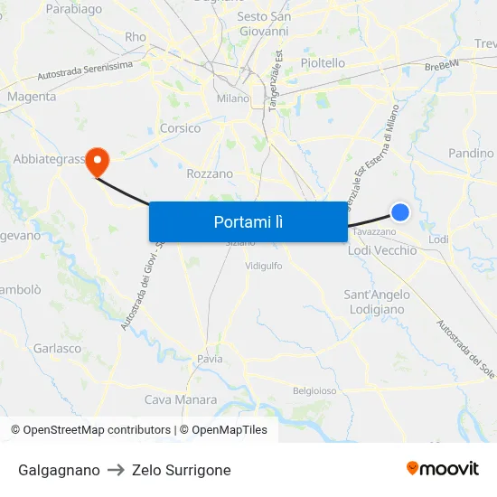 Galgagnano to Zelo Surrigone map