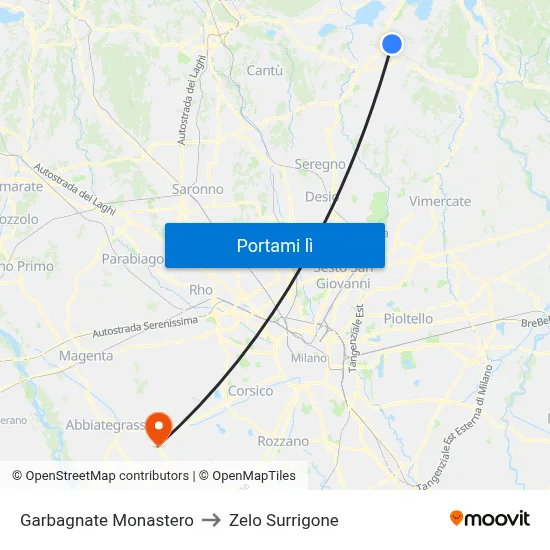 Garbagnate Monastero to Zelo Surrigone map