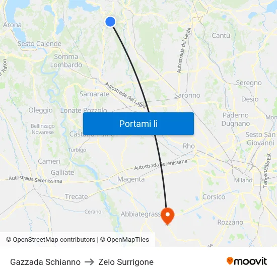 Gazzada Schianno to Zelo Surrigone map