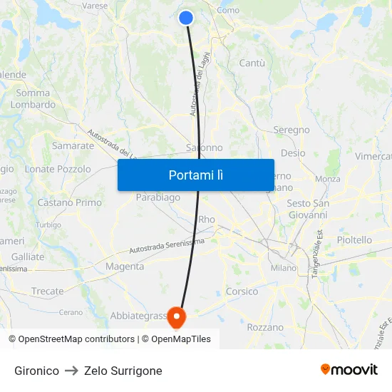 Gironico to Zelo Surrigone map