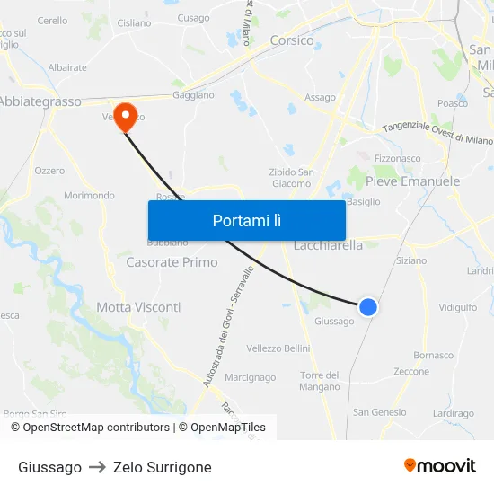 Giussago to Zelo Surrigone map