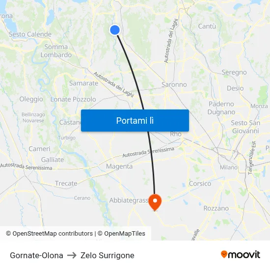 Gornate-Olona to Zelo Surrigone map