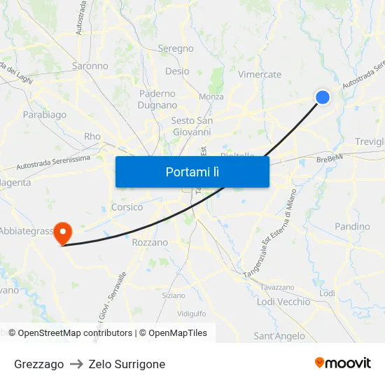Grezzago to Zelo Surrigone map