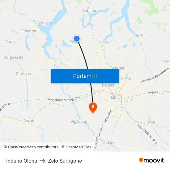 Induno Olona to Zelo Surrigone map