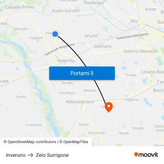 Inveruno to Zelo Surrigone map