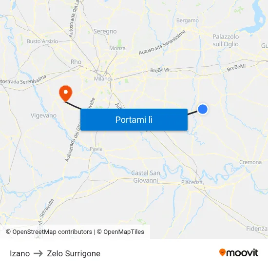 Izano to Zelo Surrigone map