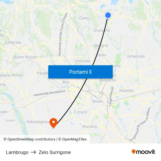 Lambrugo to Zelo Surrigone map