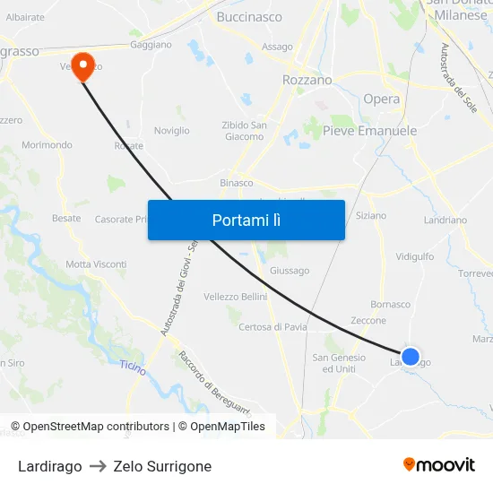 Lardirago to Zelo Surrigone map