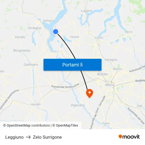 Leggiuno to Zelo Surrigone map