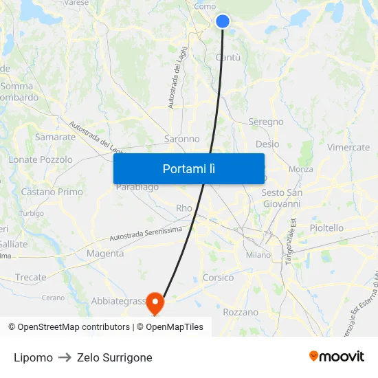 Lipomo to Zelo Surrigone map