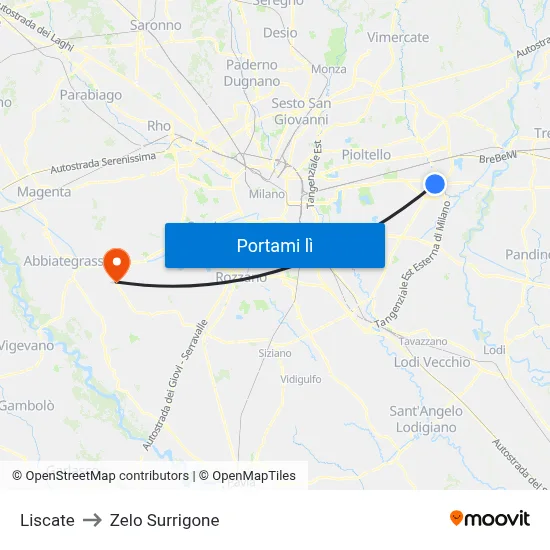 Liscate to Zelo Surrigone map