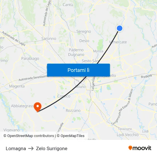 Lomagna to Zelo Surrigone map