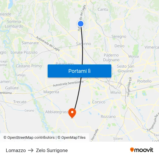 Lomazzo to Zelo Surrigone map