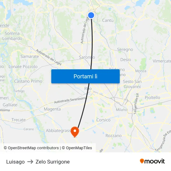 Luisago to Zelo Surrigone map
