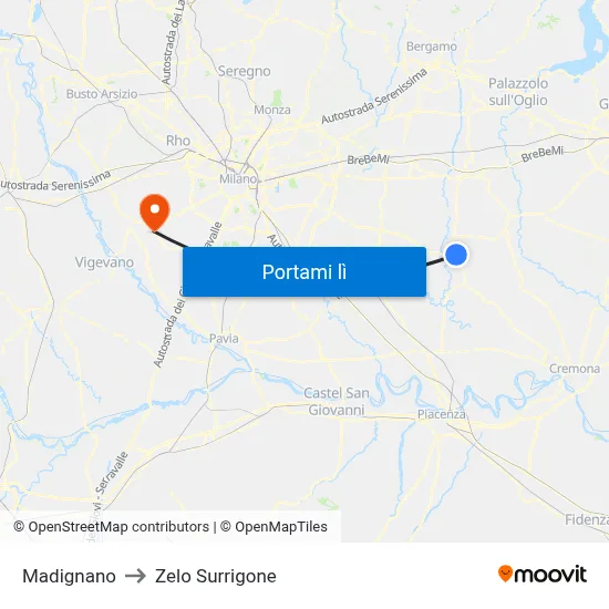 Madignano to Zelo Surrigone map