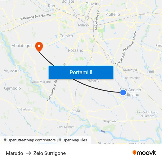Marudo to Zelo Surrigone map