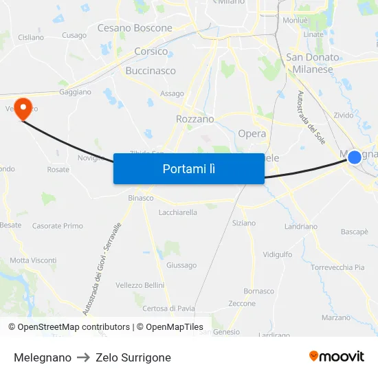 Melegnano to Zelo Surrigone map