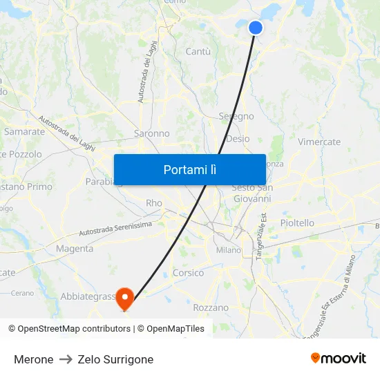 Merone to Zelo Surrigone map
