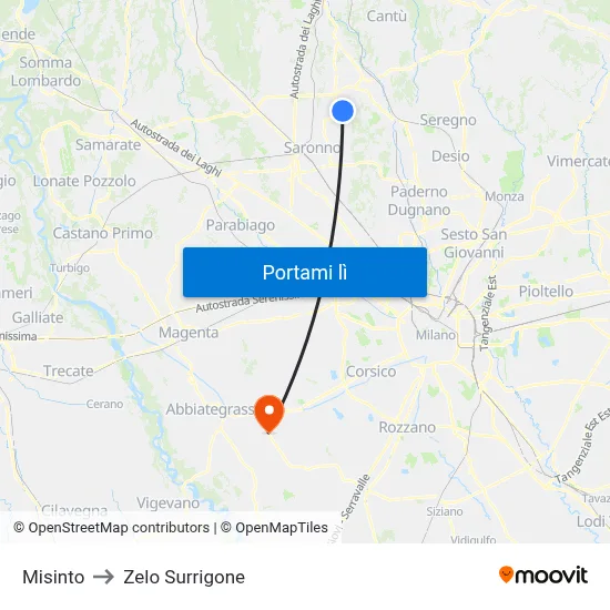 Misinto to Zelo Surrigone map