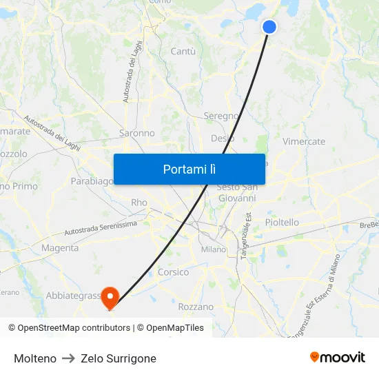 Molteno to Zelo Surrigone map