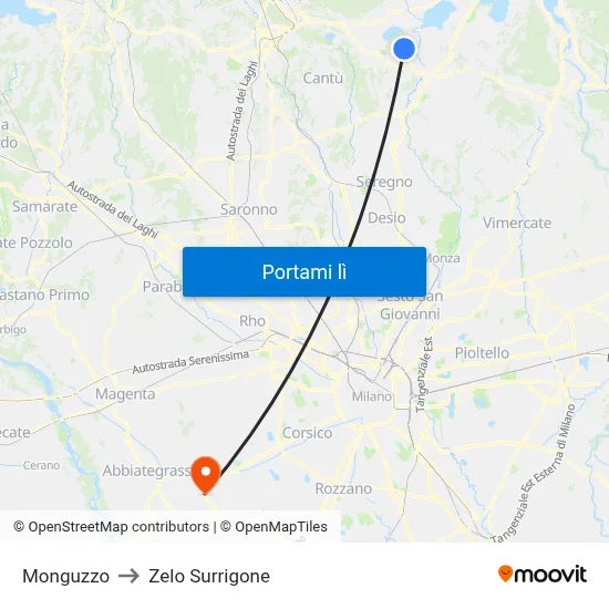 Monguzzo to Zelo Surrigone map