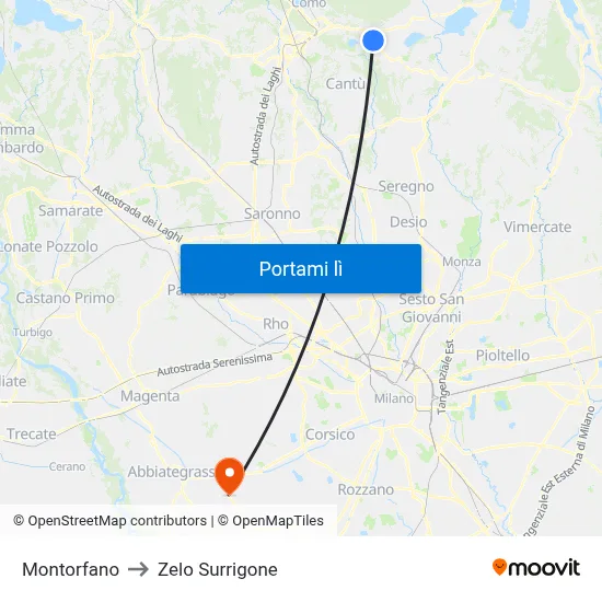 Montorfano to Zelo Surrigone map