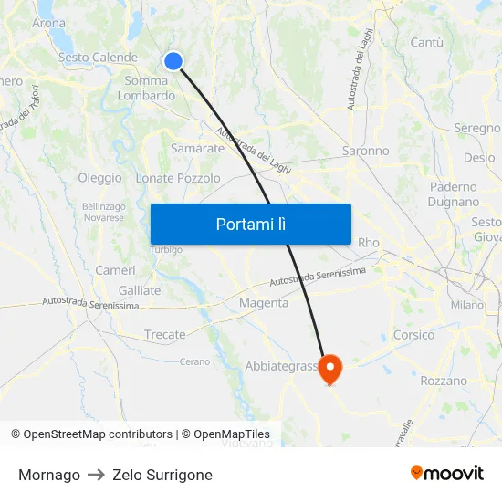 Mornago to Zelo Surrigone map