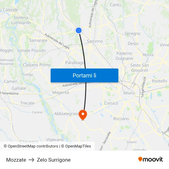 Mozzate to Zelo Surrigone map