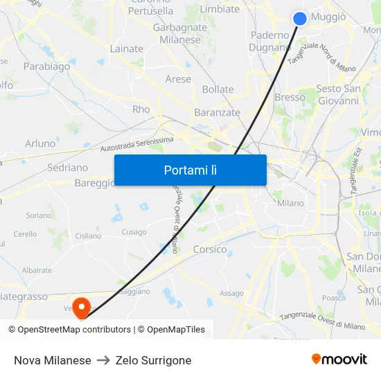 Nova Milanese to Zelo Surrigone map