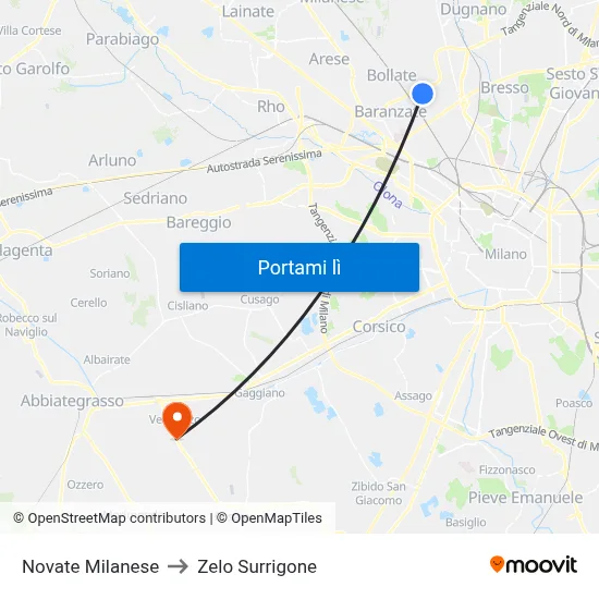 Novate Milanese to Zelo Surrigone map