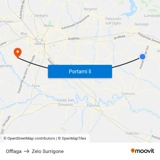 Offlaga to Zelo Surrigone map
