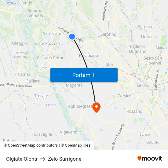 Olgiate Olona to Zelo Surrigone map