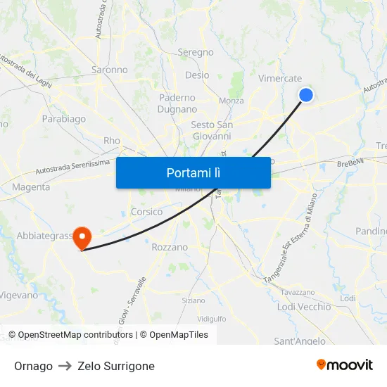 Ornago to Zelo Surrigone map