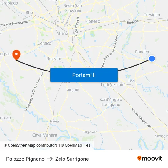 Palazzo Pignano to Zelo Surrigone map