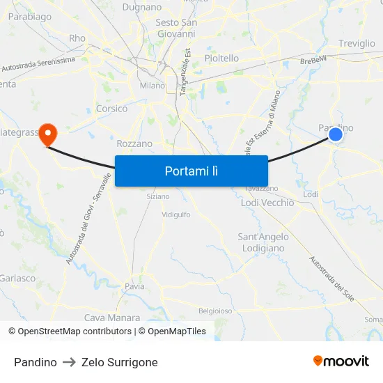 Pandino to Zelo Surrigone map
