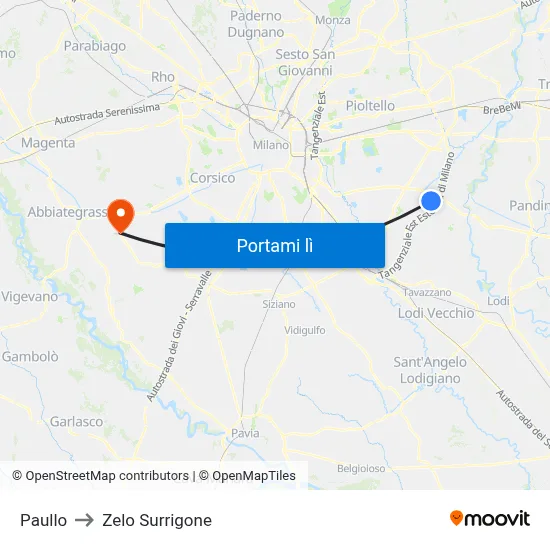 Paullo to Zelo Surrigone map