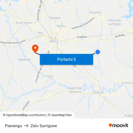 Pianengo to Zelo Surrigone map