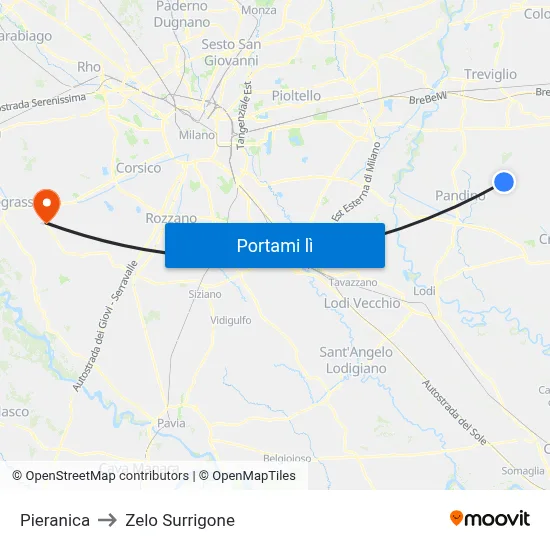 Pieranica to Zelo Surrigone map