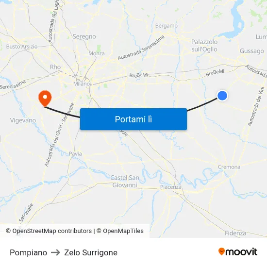 Pompiano to Zelo Surrigone map