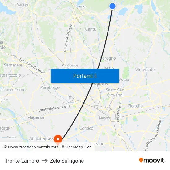 Ponte Lambro to Zelo Surrigone map
