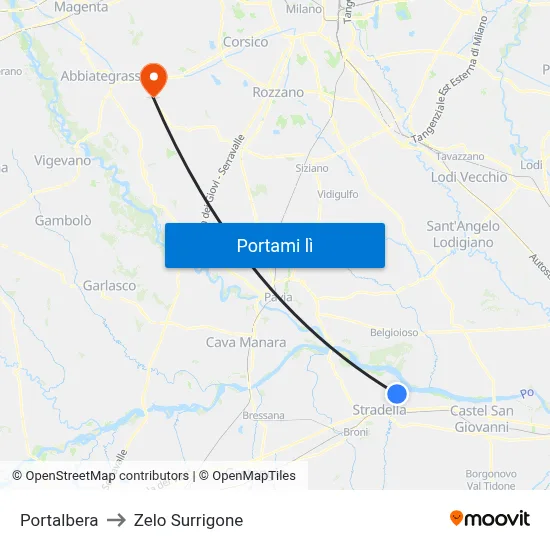 Portalbera to Zelo Surrigone map