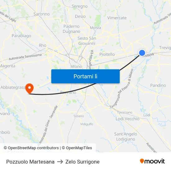 Pozzuolo Martesana to Zelo Surrigone map