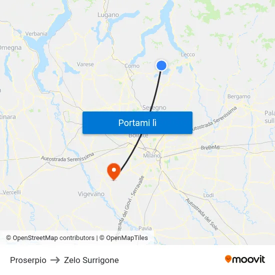 Proserpio to Zelo Surrigone map
