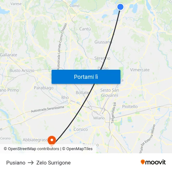 Pusiano to Zelo Surrigone map