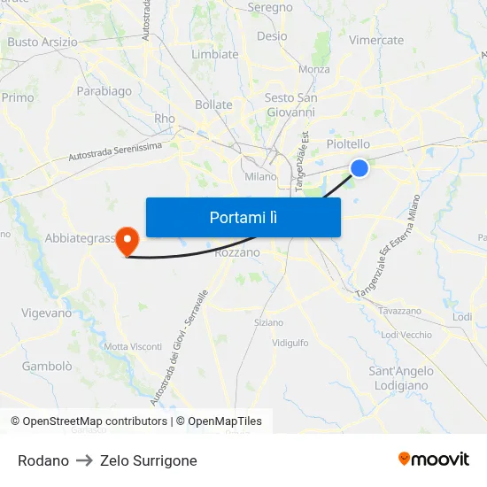 Rodano to Zelo Surrigone map