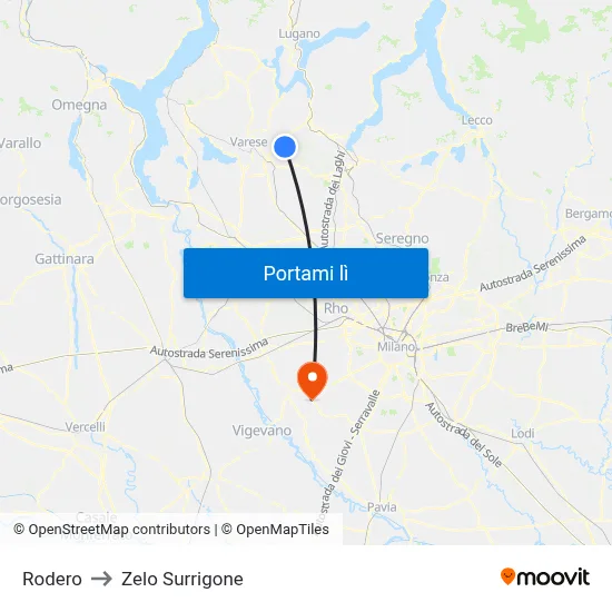 Rodero to Zelo Surrigone map