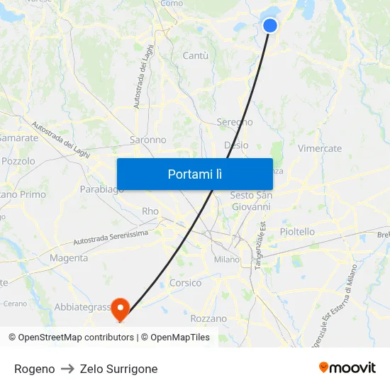 Rogeno to Zelo Surrigone map